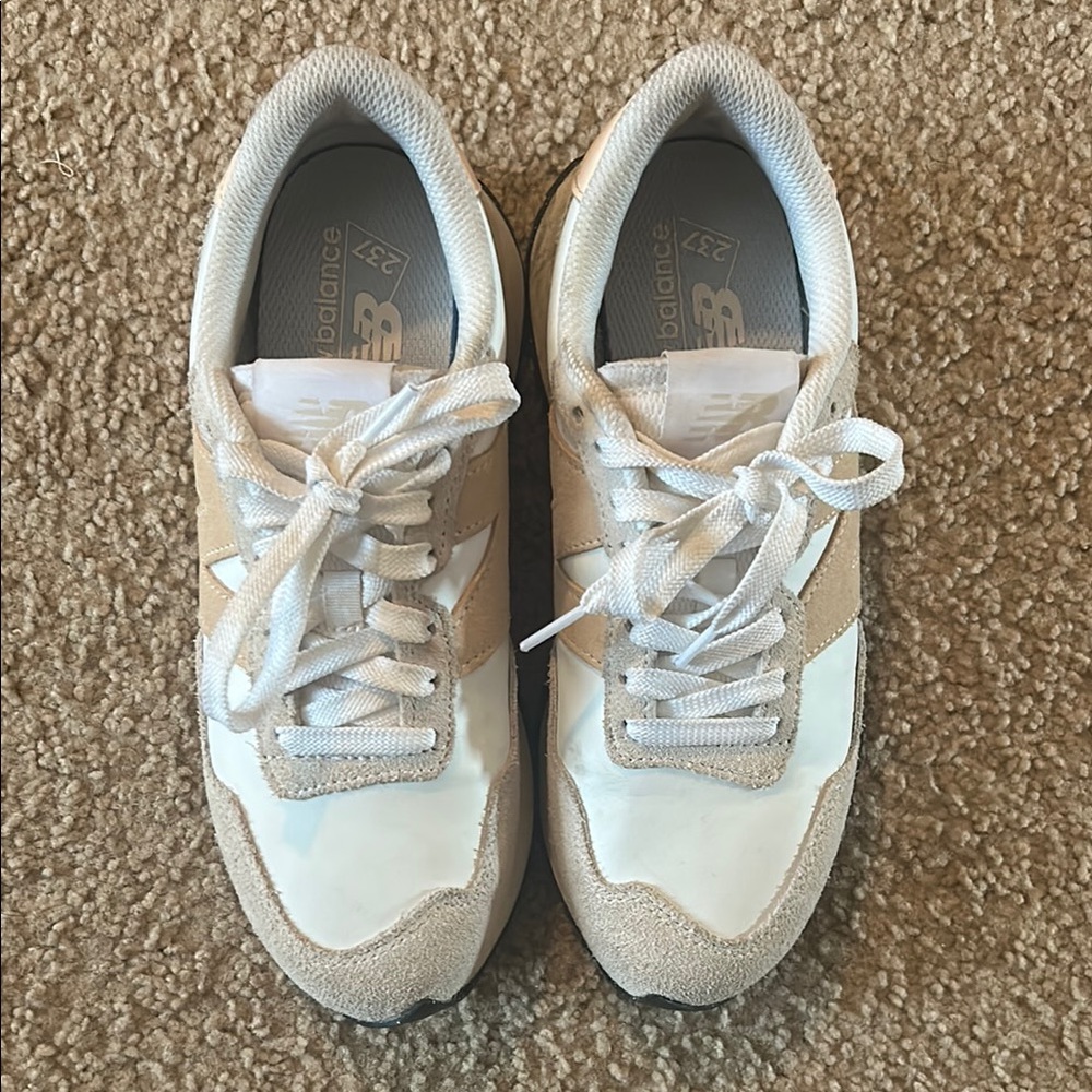 New Balance Classic White and Beige Sneakers